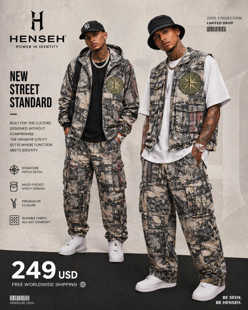 Utility Vest Set — HENSEH men's streetwear set